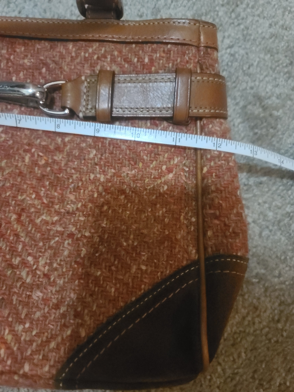 Coach Orange-Brown Tweed Satchel with Leather Trim - Picture 14 of 16